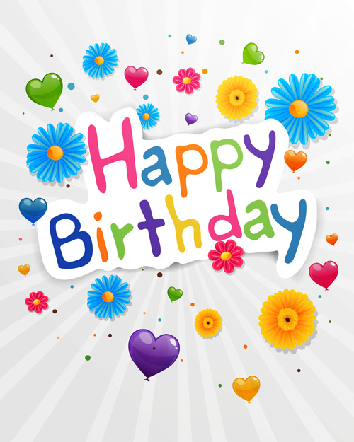 Cute flower with Happy birthday greeting cards vector 03  