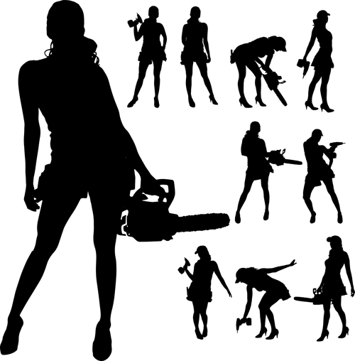 Different occupations man and woman silhouettes vector 04  