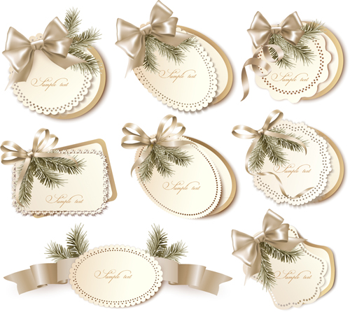 Exquisite ribbon bow gift cards vector set 21  