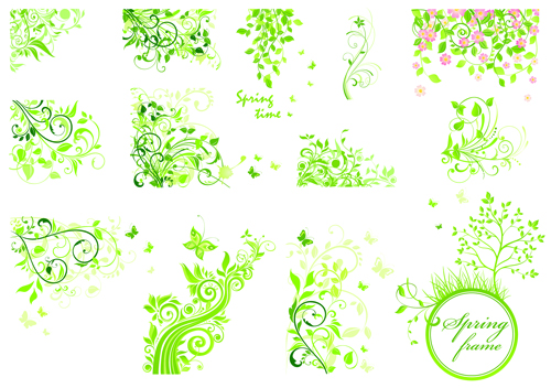 Floral green ornaments vector set 02  