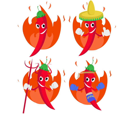 Funny hot pepper cartoon styles vector 05  
