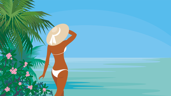 Girl with summer vacation background vector 03  