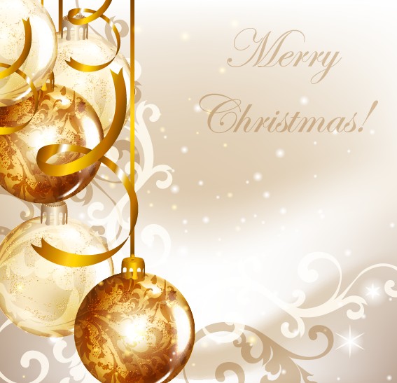 Golden Christmas balls 2014 background vector 03  