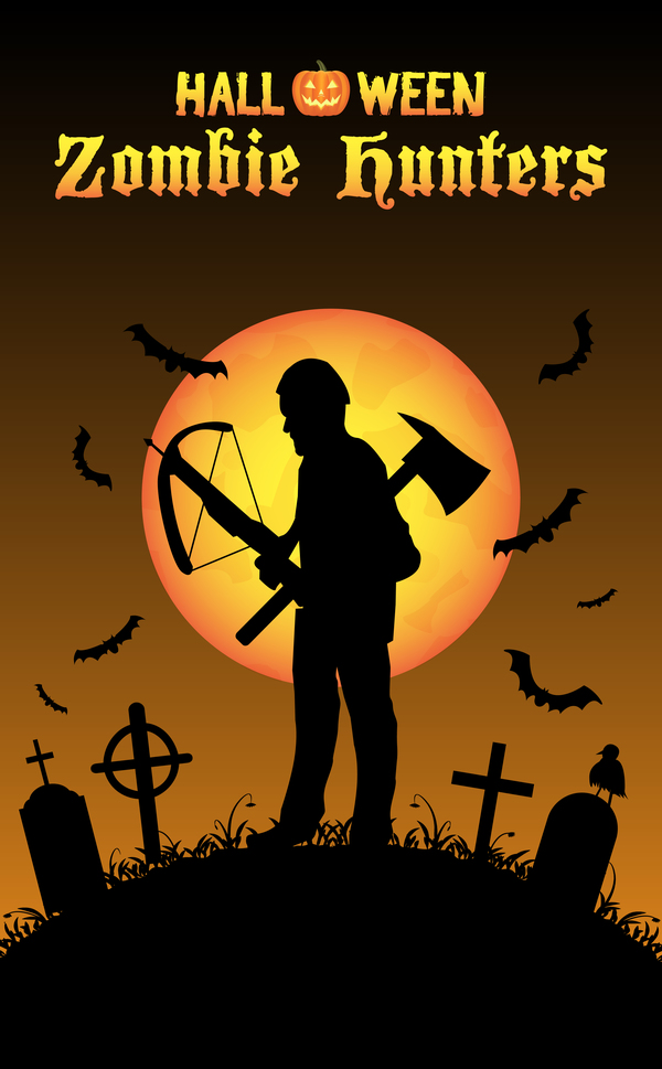 Halloween-Zombiejägerplakat-Vektordesign 05  