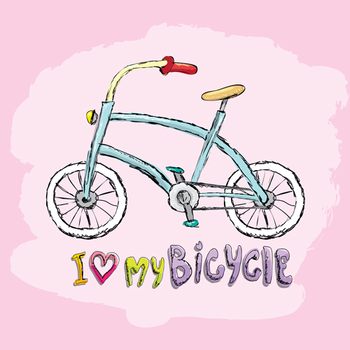 Hand drawn I love my bicycle design vector 11  