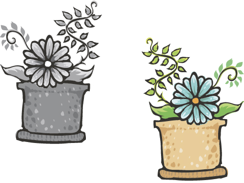 Hand drawn flowers in pot vector material 06  