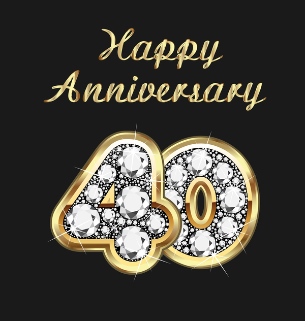 Happy 40 årsdagen guld med diamanter bakgrund vektor  