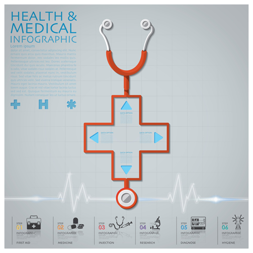 Health and Medical infographic with Stethoscope vector 07  