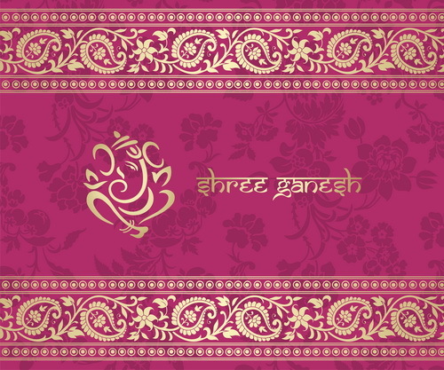 Indian patterns pink styles vector material 01  