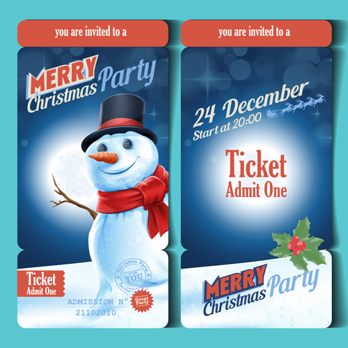 Merry christmas party ticket template vector  