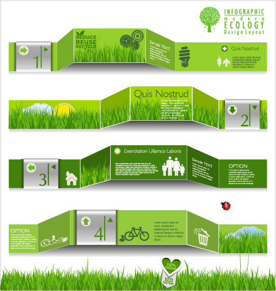 Modern ecology infographics green template vector 11  