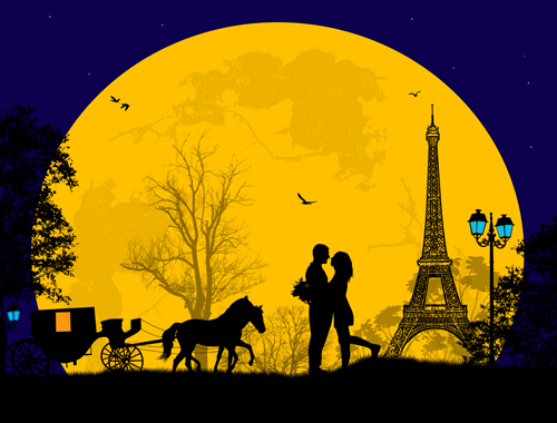 Night paris with lovers vector set 17  