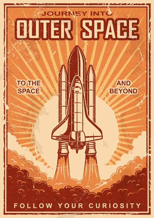 Outer space poster vintage vector 01  