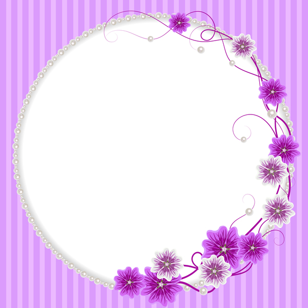 Pearl frame with purple flower vector 01  