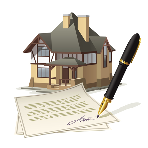Pen with house design vector  