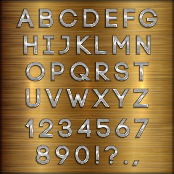 Silberne Schrift Alphabet mit Nummer Vector 03  