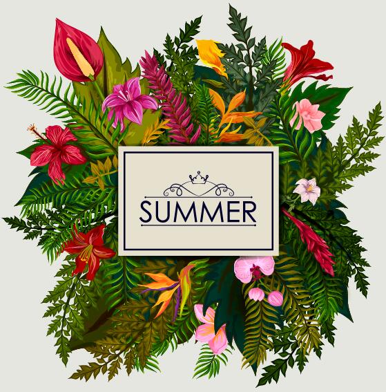 Sommer Hintergrund mit tropischen Pflanzen und Blumen Vektor 13  