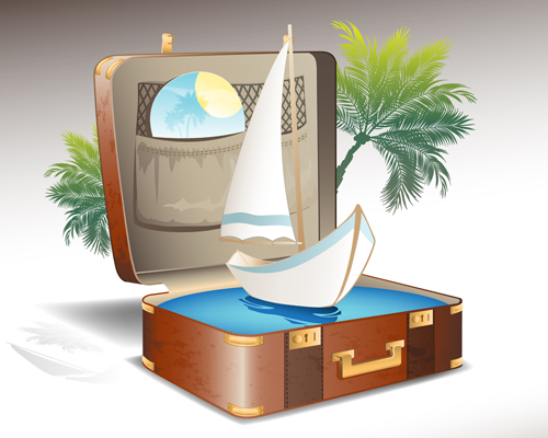 Travel elements and suitcase creative background set 02  