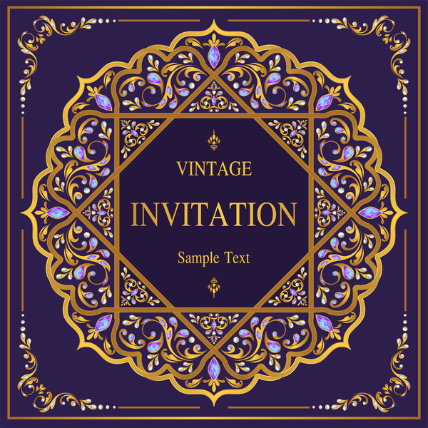 Modèle de carte d'invitation Vintage luxe vector 04  