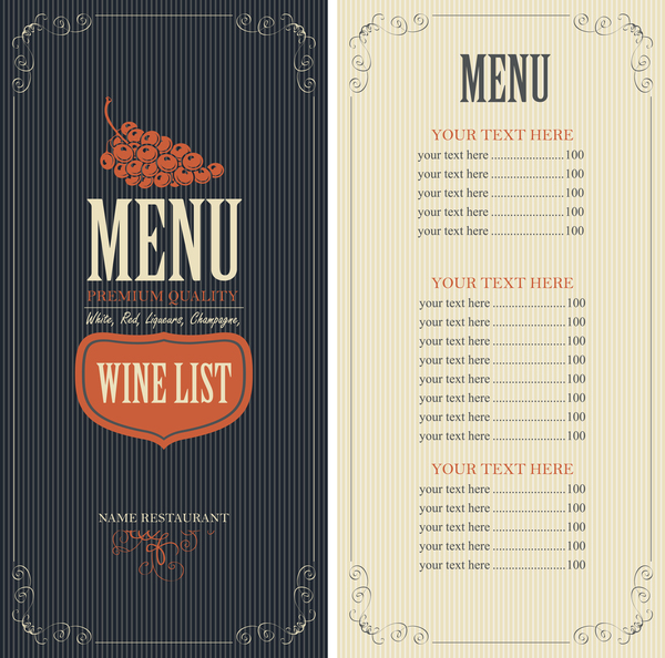 Wine menu list template vector material 02  