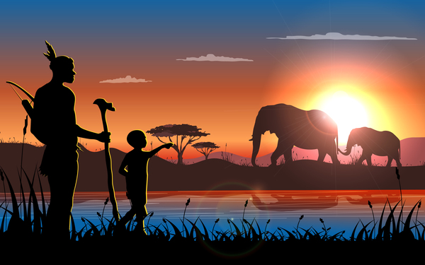 アフリカの風景と野生動物のベクトル  
