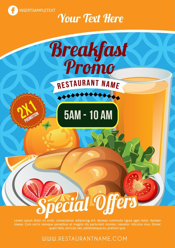 Frühstück Broschüre Poster Vorlage mit Brot Vektor  