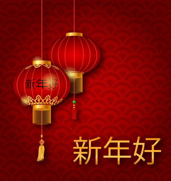 lantern with chinese new year red background vector 06  