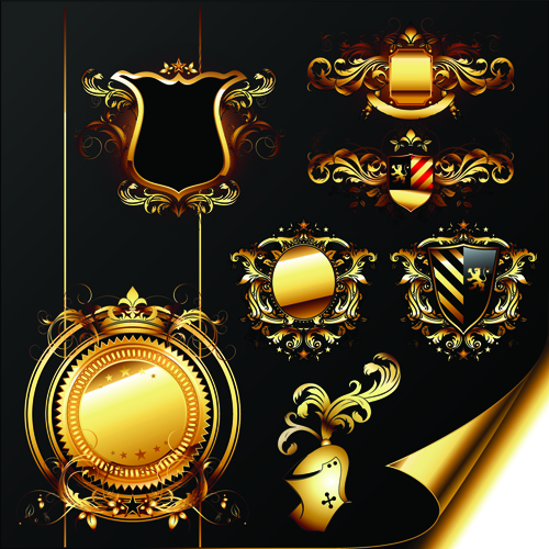 luxurious Golden Heraldic with ornaments Vector 04  