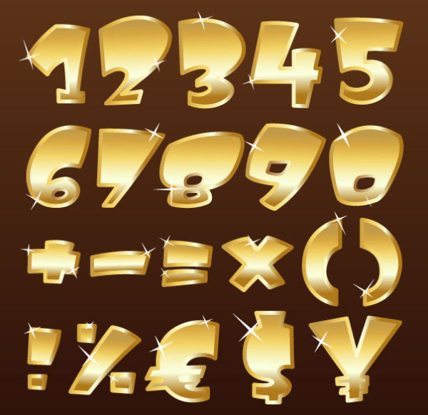 Shiny gold Alphabet and numeral, Punctuation vector 01  