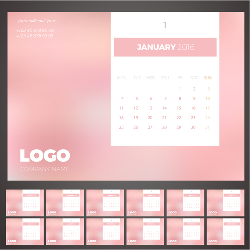 2016 New year desk calendar vector material 14  
