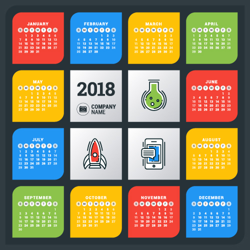 2018 Business Kalender Vorlage Vektoren 07  