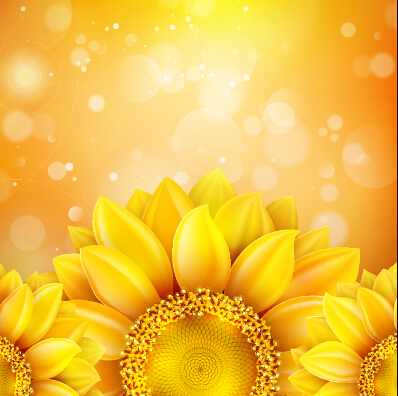 Beautiful sunflowers golden background set vector 02  