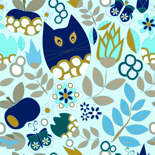 Cartoon cute cat seamless pattern vectors 02  