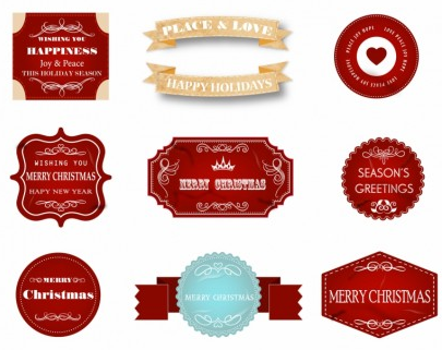 Christmas red Labels vectors material  