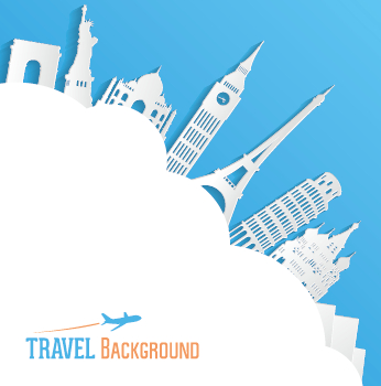 Classic buildings with travel background vector 04  