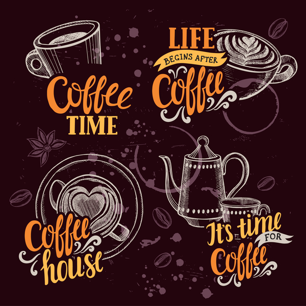 コーヒーのロゴ デザイン手描きベクトル 02  