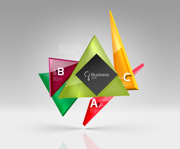 Colorful glass triangles business template vectors 03  