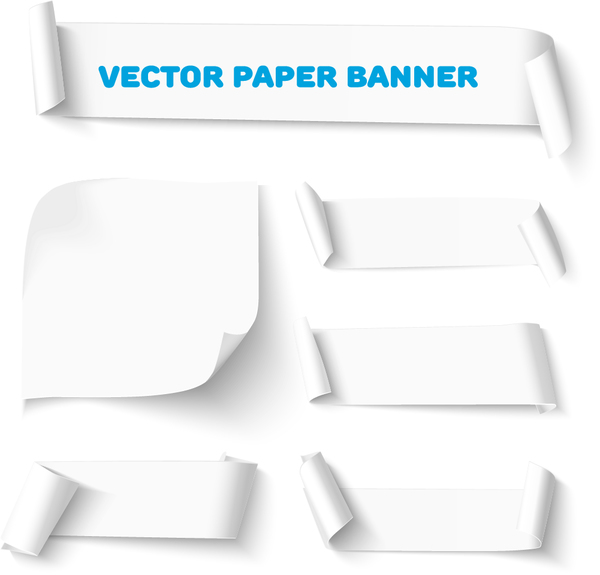 Curled paper banners white vector 03  