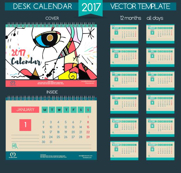 Skriv bords kalender 2017 vektor retro mall 11  