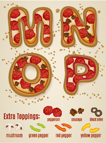 Exquisite pizza alphabet design vector 04  