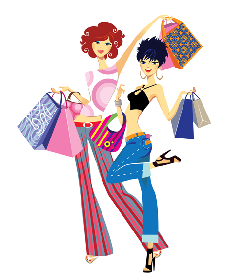 Fashion shopping girls vector material set 10  