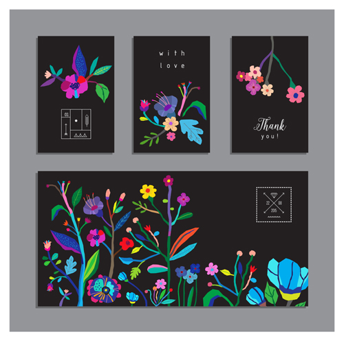 Flower with holiday cards vector set 04  