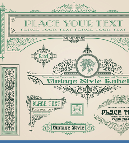 vintage style vector of Frame, border and ornament set 04  