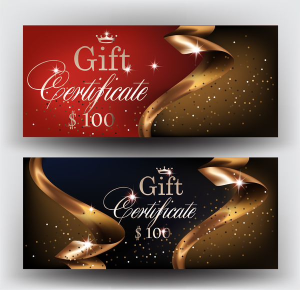 Certificats-cadeaux avec illustration vectorielle de rubans or  