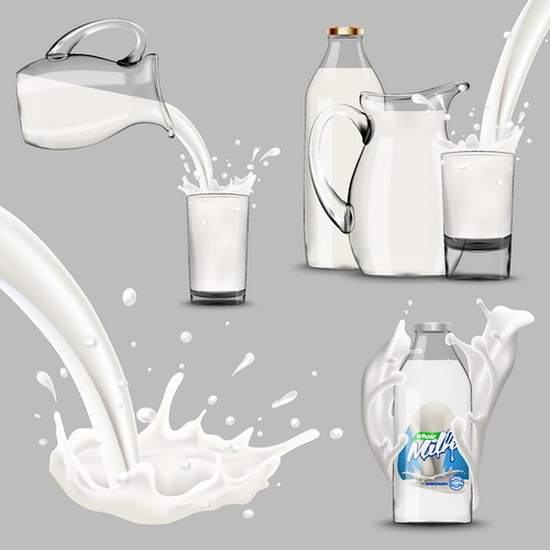 Glasflasche mit spritzender Milchvektor  