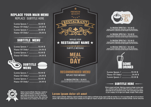 Gray style restaurant menu design vector 02  