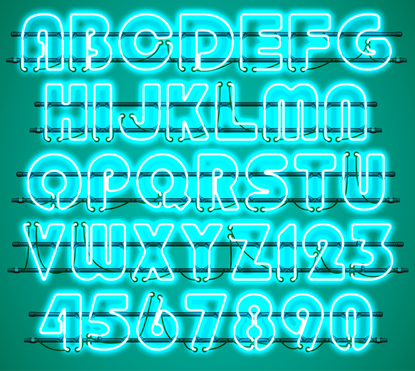 Green neon alphabet with numbers vector 03  