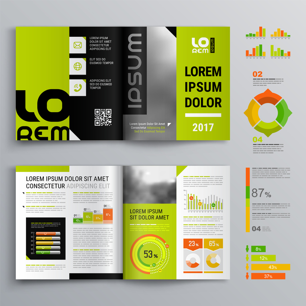 Grün mit schwarzer Broschürenabdeckung mit infographic Vektor 05 des Geschäfts  