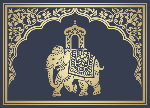 Indian patterns with elephants vector set 09  