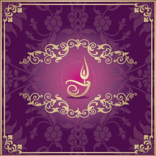 Индийский стиль цветочный фиолетовый фон вектор 14  